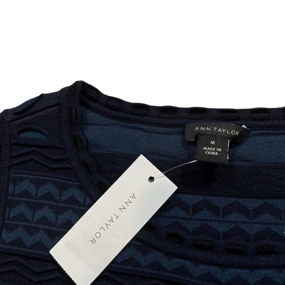 Ann Taylor NWT Blue and Black Texture Stitch Flare Dress Size‎ Medium - Picture 5 of 10